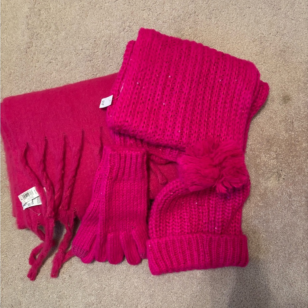 GAP Pink Scarves, Hat, Glove set